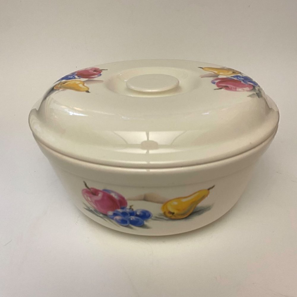 Vintage Edwin M Knowles Fruit Print Ceramic Casserole Dish